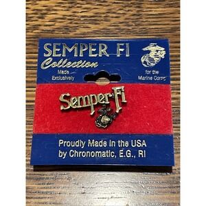 NEW Lapel Pin 3D USMC MARINE CORPS "SEMPER FI" GOLD TONE Licensed CHRONOMATIC